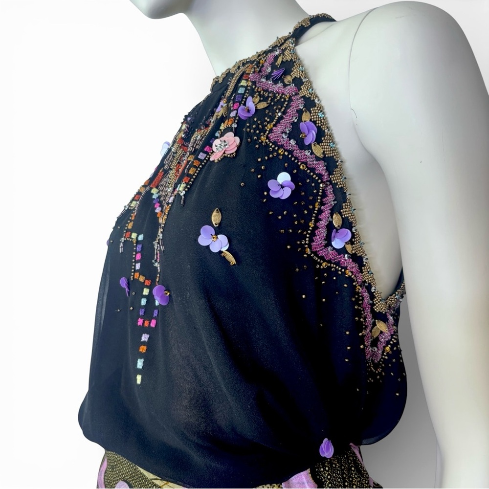 RARE Matthew Williamson Black Silk Sequin And Beaded Embellished Halter Top - Picture 8 of 9